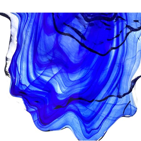 Abstract Blown Art Glass MCM Oyster Design Cobalt Ice Blue Clear Serving Bowl! - Picture 8 of 9